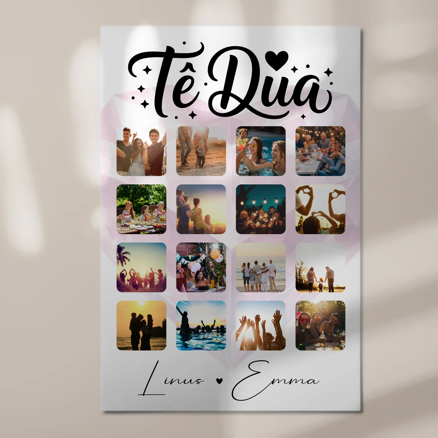 Fotoboard Poster Magnetisch Paar Fotocollage 16 Fotos Te dua Liebe auf Albanisch Geschenk