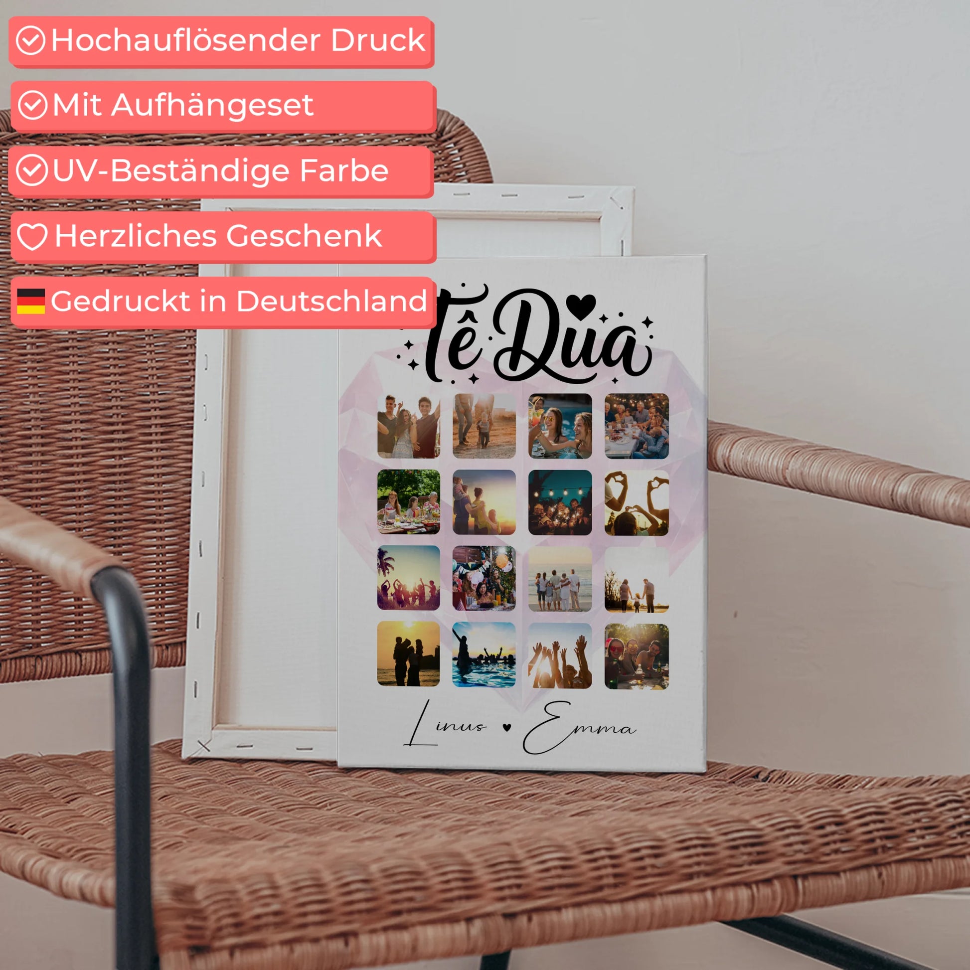 Personalisierte Leinwand Paare mit 16 Fotos Paar Fotocollage Të dua Liebe auf Albanisch Geschenk 5