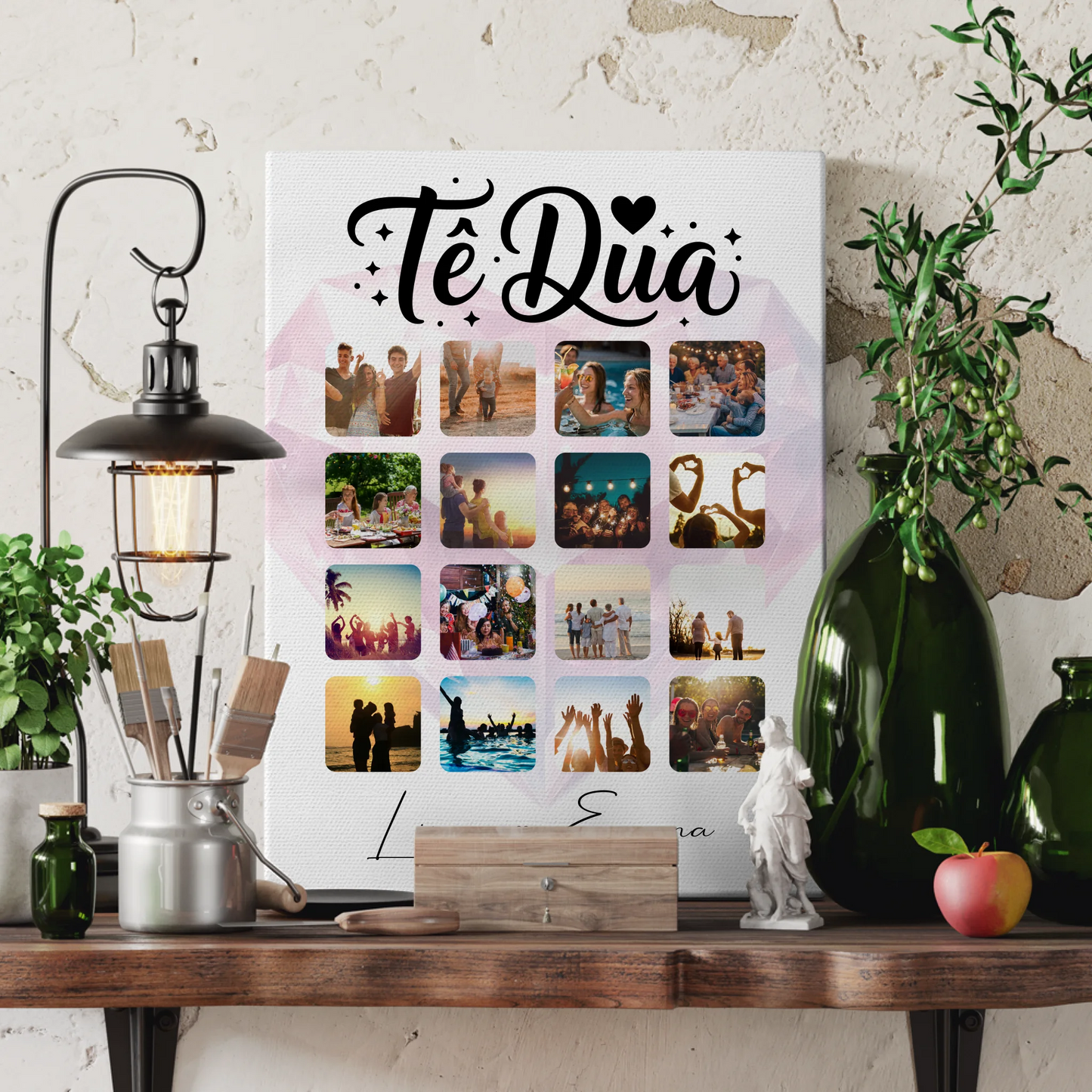 Personalisierte Leinwand Paare mit 16 Fotos Paar Fotocollage Të dua Liebe auf Albanisch Geschenk 3