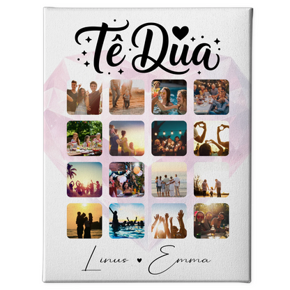 Personalisierte Leinwand Paare mit 16 Fotos Paar Fotocollage Të dua Liebe auf Albanisch Geschenk 1