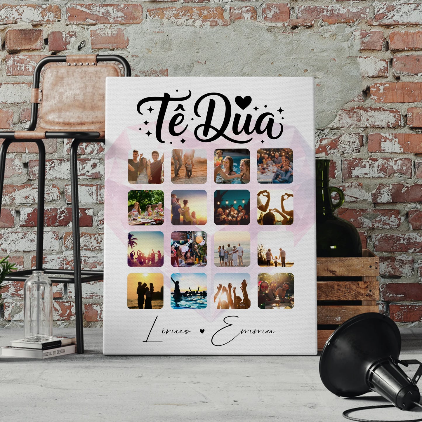 Personalisierte Leinwand Paare mit 16 Fotos Paar Fotocollage Të dua Liebe auf Albanisch Geschenk 4