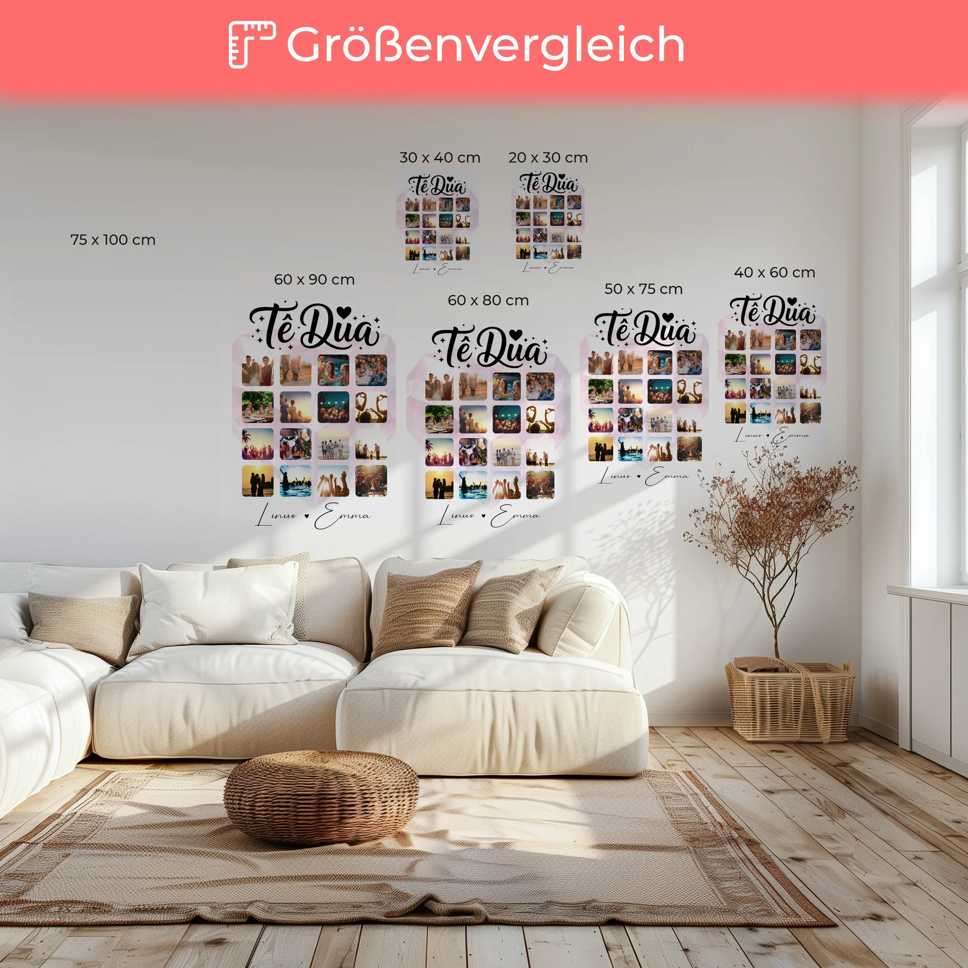 Personalisierte Leinwand Paare mit 16 Fotos Paar Fotocollage Të dua Liebe auf Albanisch Geschenk 6