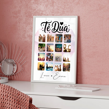 Paar Fotocollage mit 16 Fotos als Liebes Poster Të dua Liebe auf Albanisch Geschenk