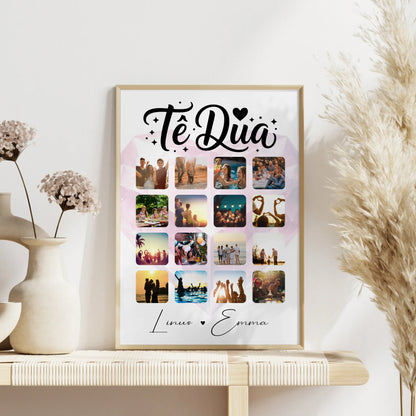 Paar Fotocollage mit 16 Fotos als Liebes Poster Të dua Liebe auf Albanisch Geschenk