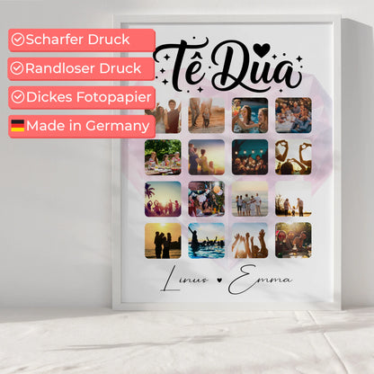 Paar Fotocollage mit 16 Fotos als Liebes Poster Të dua Liebe auf Albanisch Geschenk