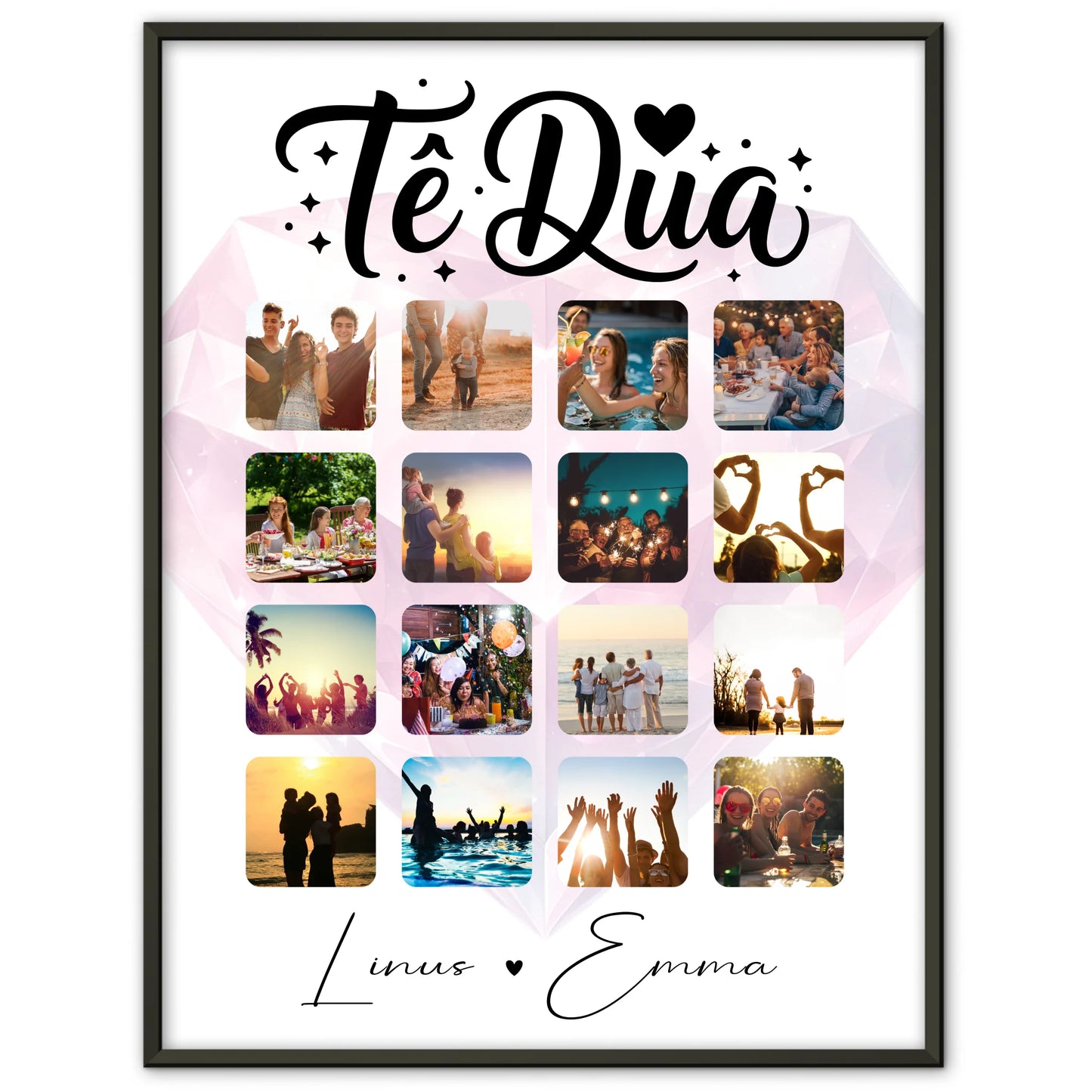 Paar Fotocollage mit 16 Fotos als Liebes Poster Të dua Liebe auf Albanisch Geschenk