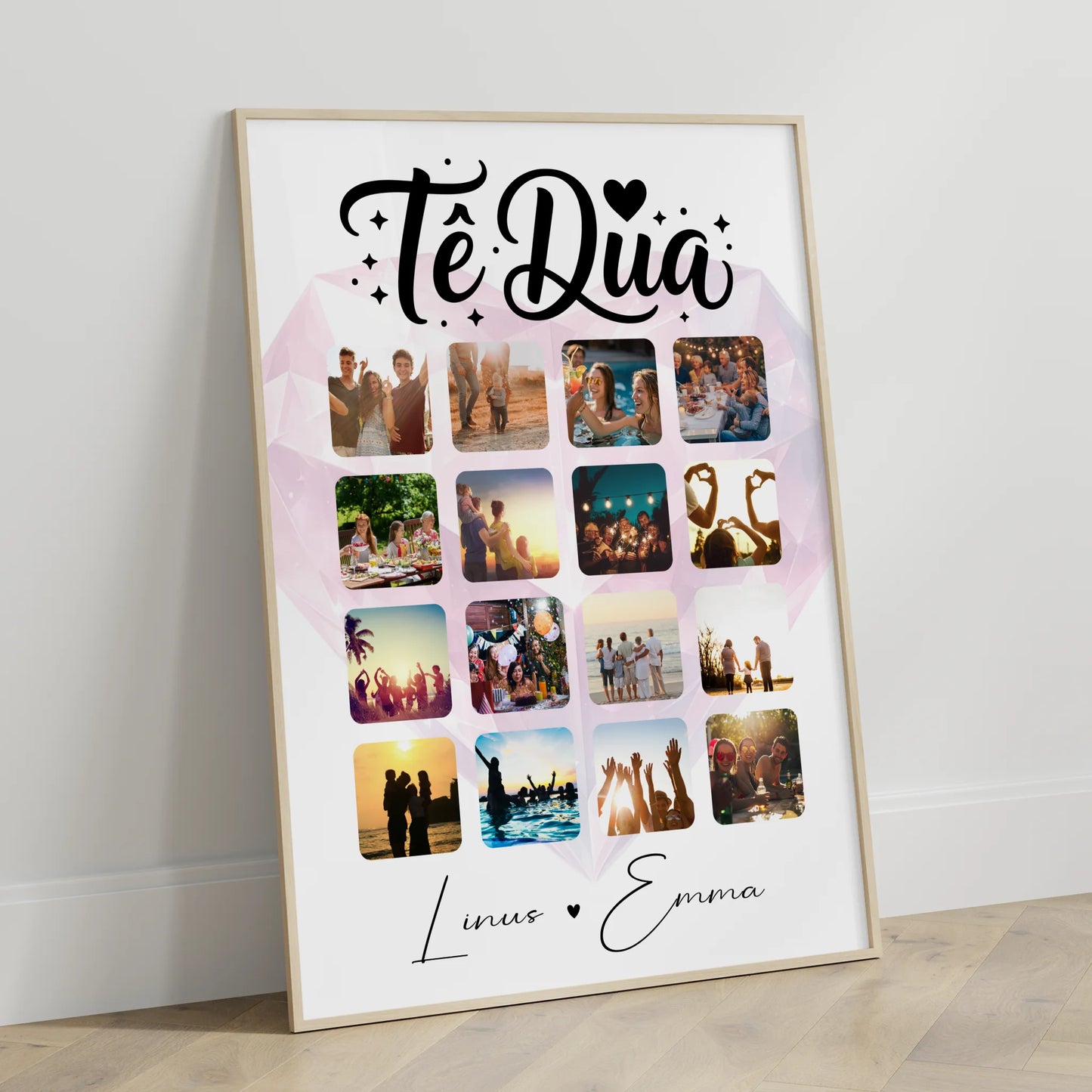Paar Fotocollage mit 16 Fotos als Liebes Poster Të dua Liebe auf Albanisch Geschenk