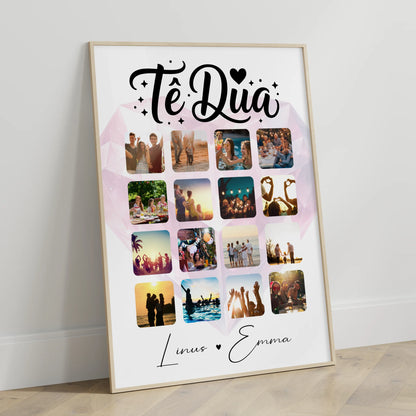 Paar Fotocollage mit 16 Fotos als Liebes Poster Të dua Liebe auf Albanisch Geschenk