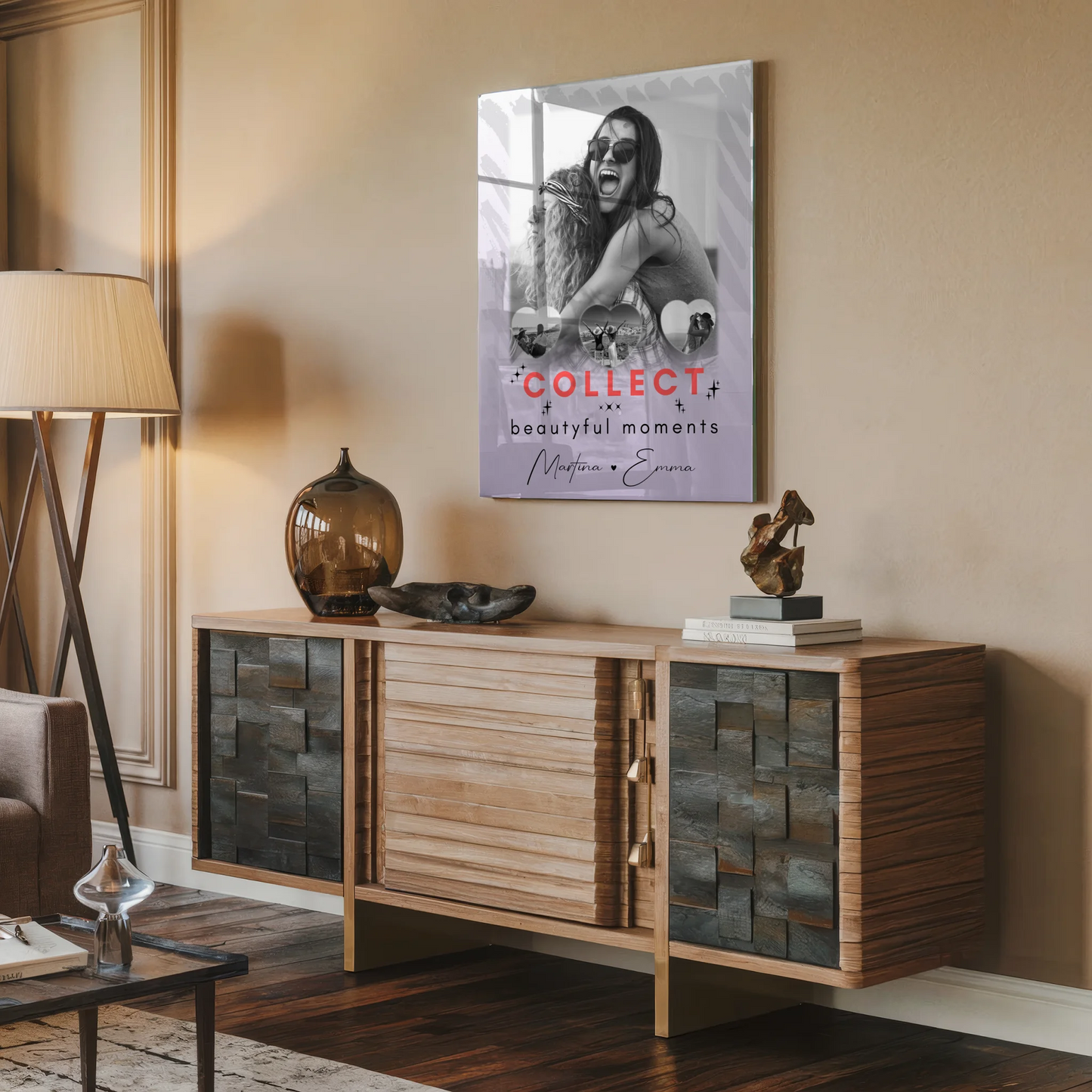 Personalisierte Fotogeschenke für beste Freundin mit 1 Foto und 3 kleine Herz Fotos Collect Beautiful Moments