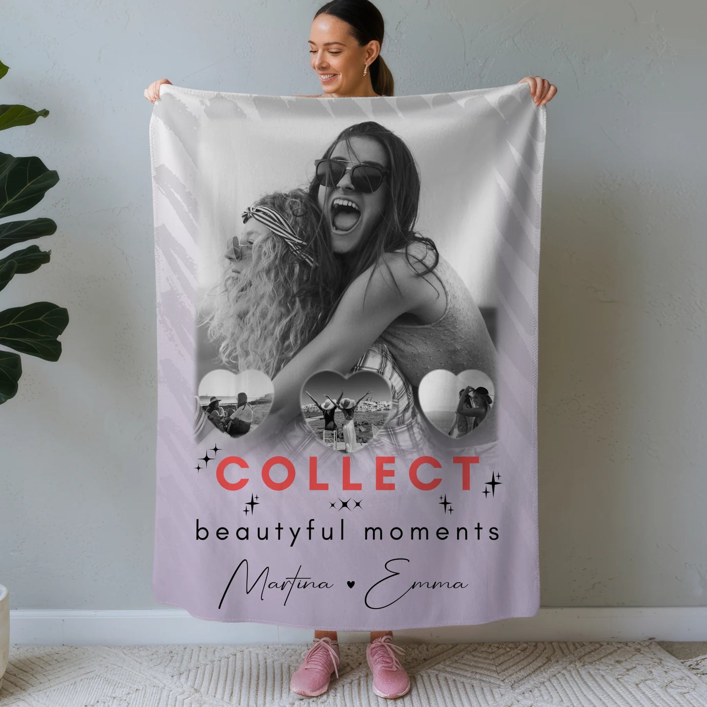Personalisierte Decke Mit Namen 1 Foto und 3 Kleine Herz Fotos Collect Beautiful Moments 1