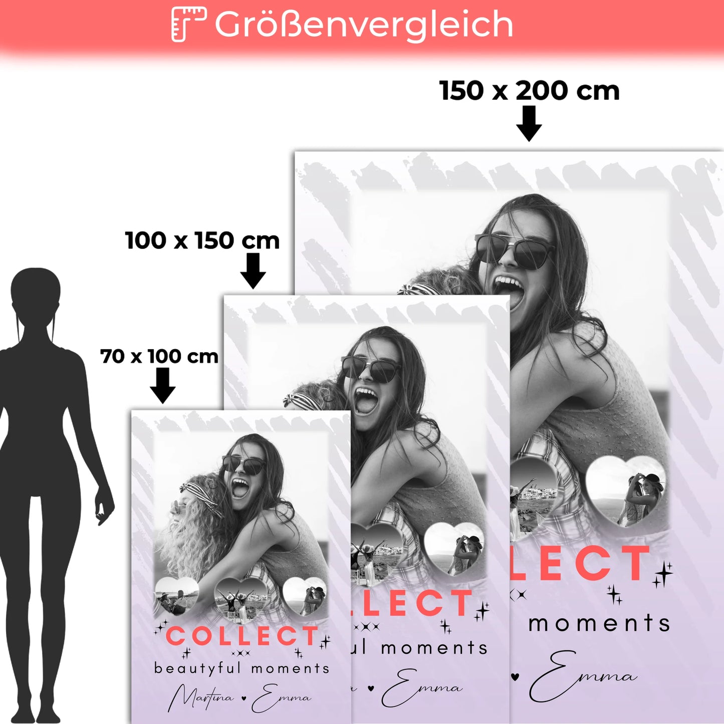 Personalisierte Decke Mit Namen 1 Foto und 3 Kleine Herz Fotos Collect Beautiful Moments 5