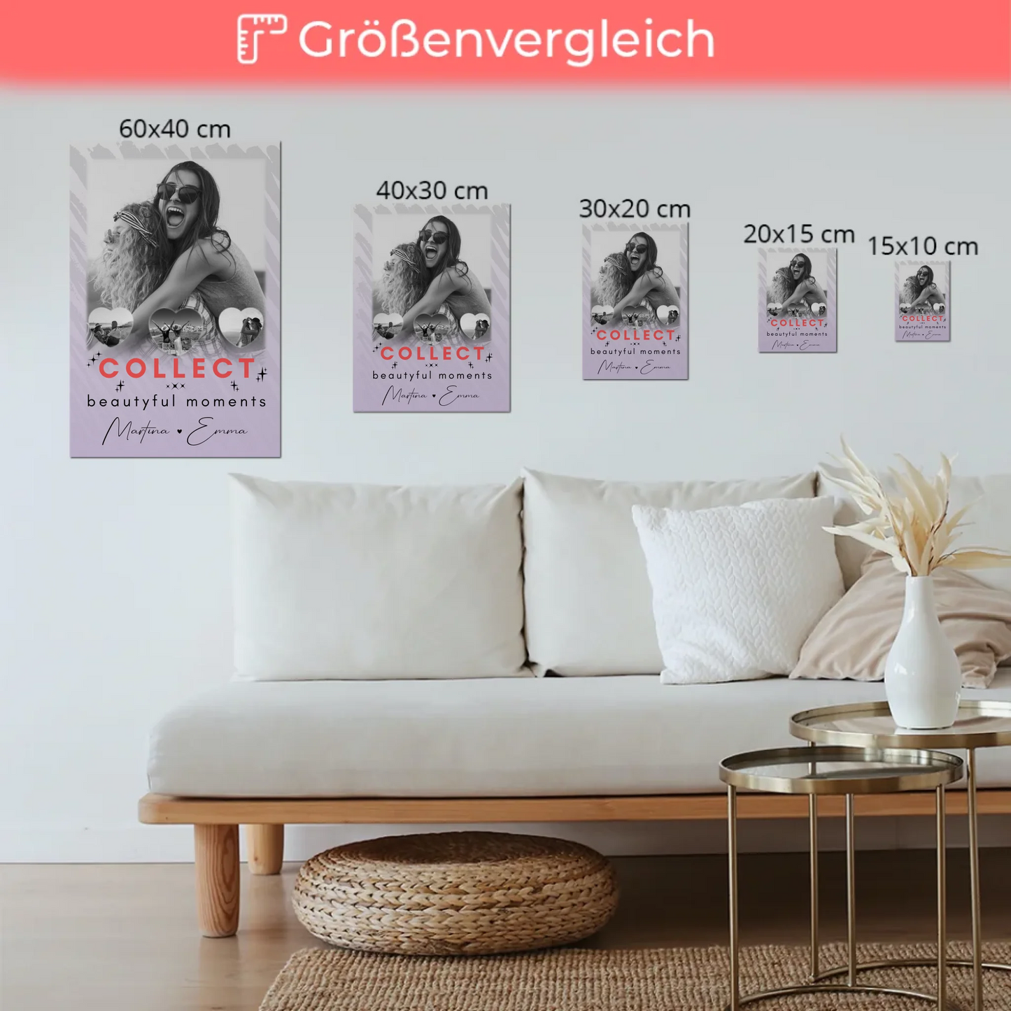Geschenk Beste Freundin mit 1 Foto und 3 Kleine Herz Fotos Collect Beautyful Moments