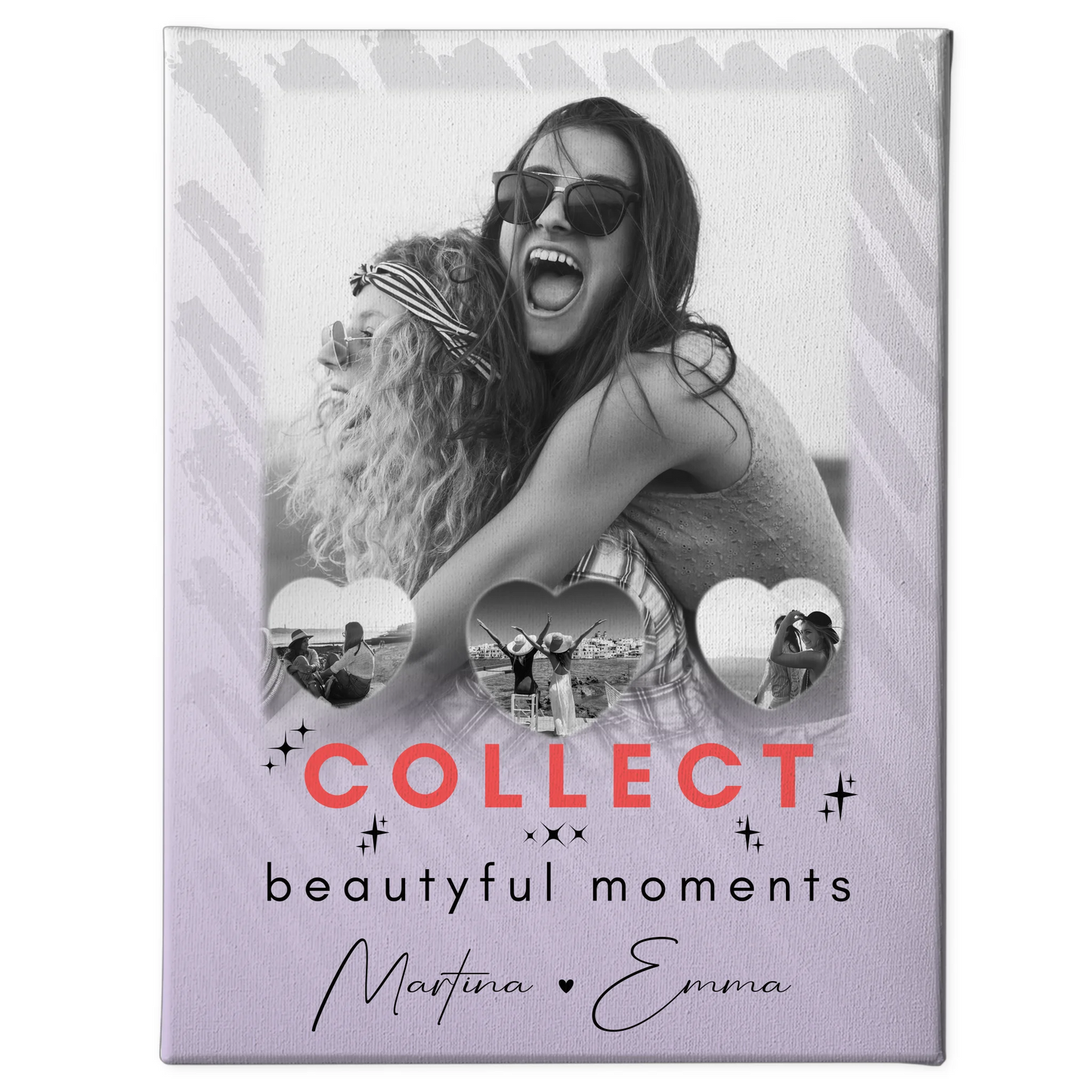 Personalisierte Leinwand für Freundinnen mit 1 Foto und 3 Kleine Herz Fotos Collect Beautyful Moments 1