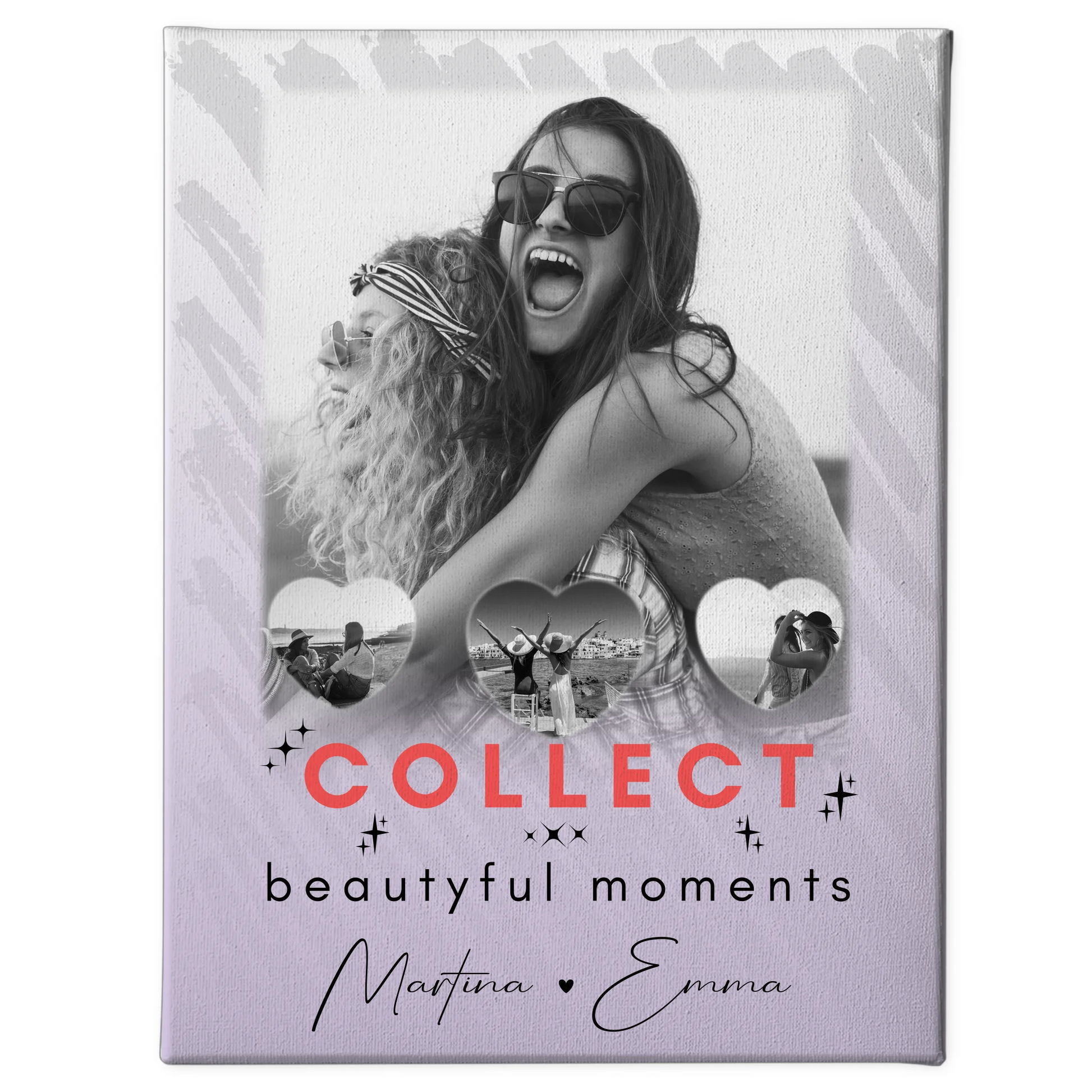 Personalisierte Leinwand für Freundinnen mit 1 Foto und 3 Kleine Herz Fotos Collect Beautyful Moments 1