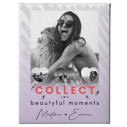 Personalisierte Leinwand für Freundinnen mit 1 Foto und 3 Kleine Herz Fotos Collect Beautyful Moments 1