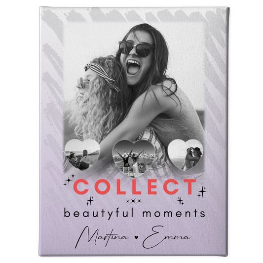 Personalisierte Leinwand für Freundinnen mit 1 Foto und 3 Kleine Herz Fotos Collect Beautyful Moments 1
