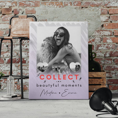 Personalisierte Leinwand für Freundinnen mit 1 Foto und 3 Kleine Herz Fotos Collect Beautyful Moments 4