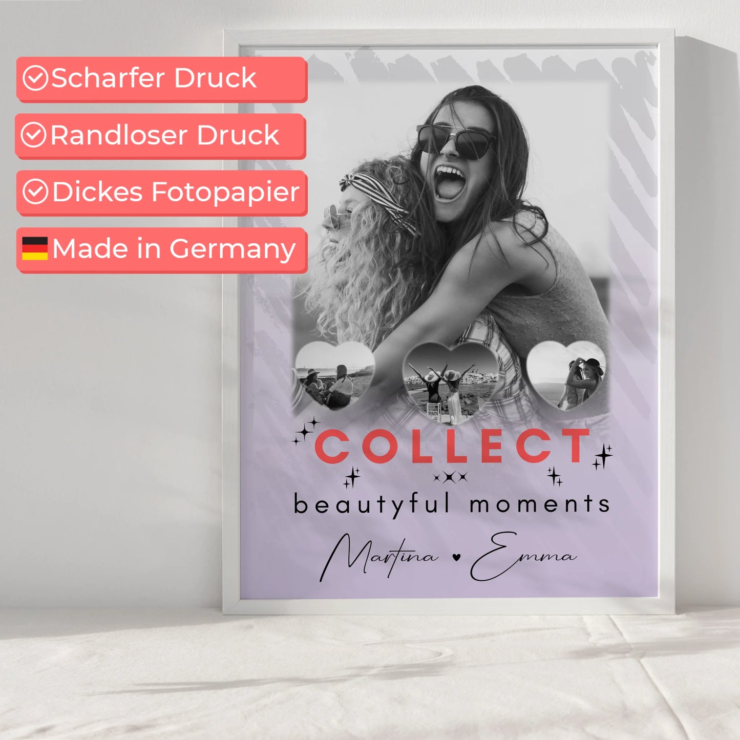 Beste Freundinnen Poster Personalisiert 1 Foto und 3 Herz Fotos Collect Beautyful Moments