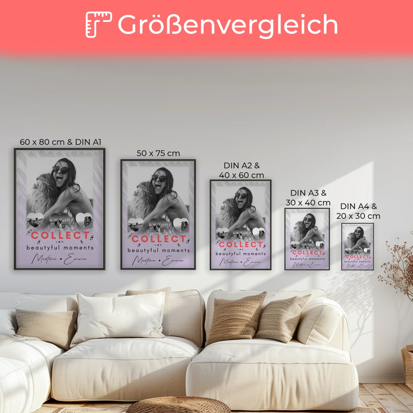 Beste Freundinnen Poster Personalisiert 1 Foto und 3 Herz Fotos Collect Beautyful Moments