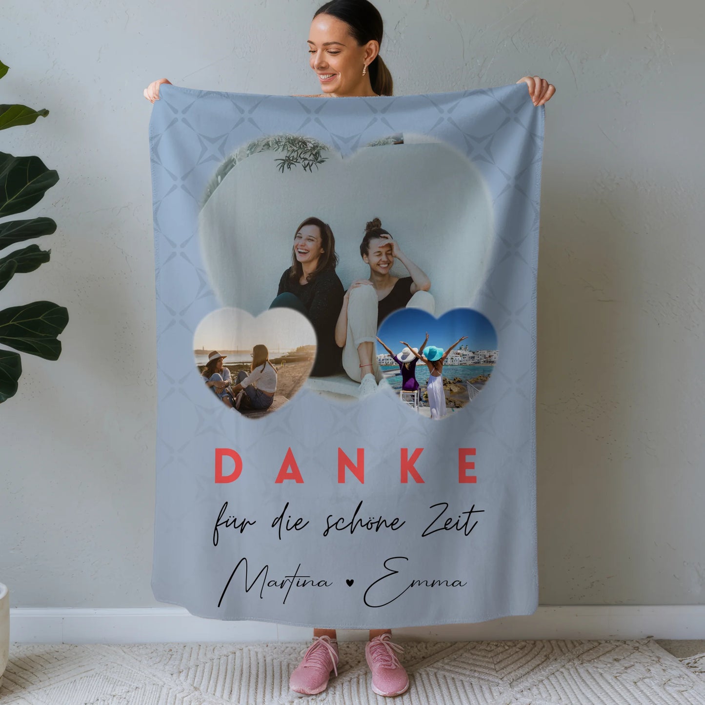 Personalisierte Namensdecke mit 3 Herz Fotos Danke Für Die Schöne Zeit Geschenk 1
