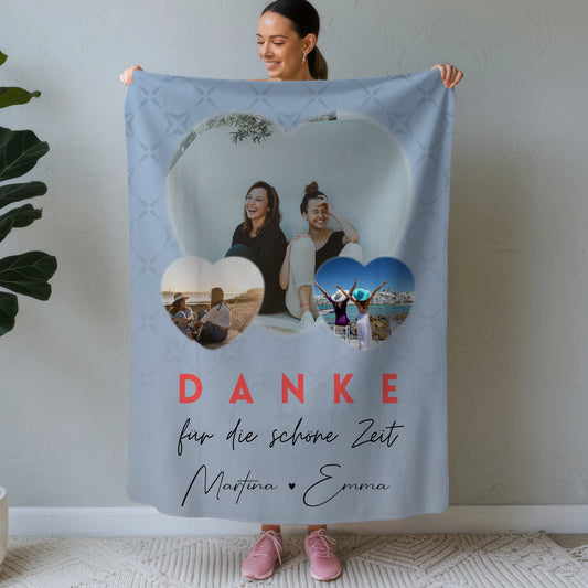 Personalisierte Namensdecke mit 3 Herz Fotos Danke Für Die Schöne Zeit Geschenk 1