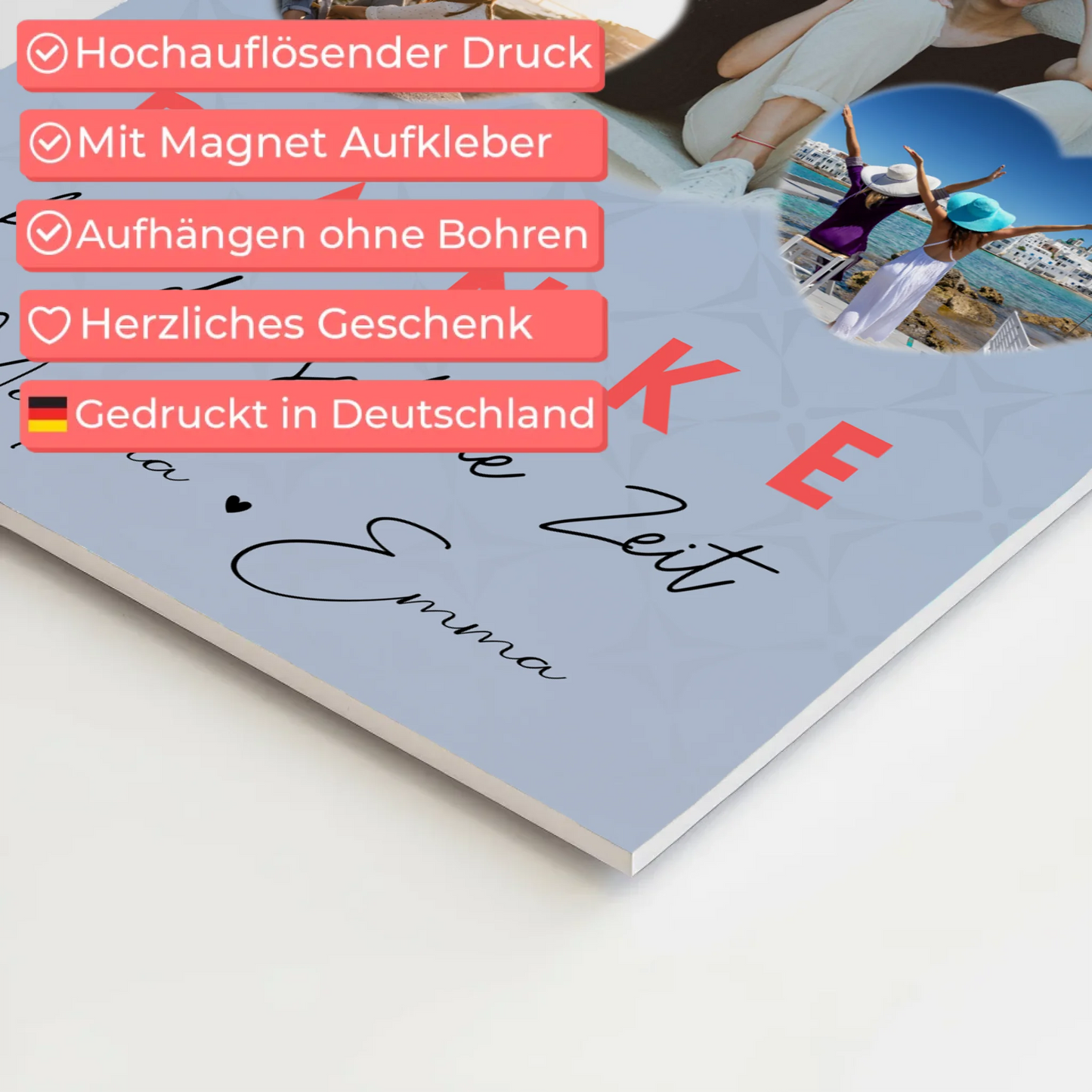 Beste Freundinnen Fotoboard mit 3 Herz Fotos Danke Für Die Schöne Zeit Personalisiertes Geschenk