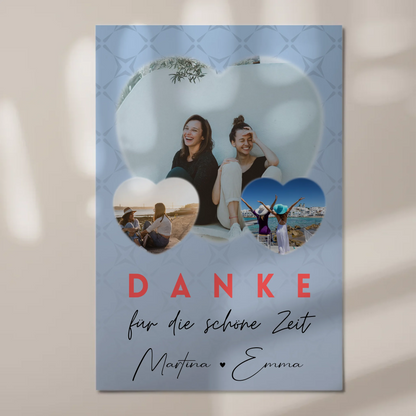 Beste Freundinnen Fotoboard mit 3 Herz Fotos Danke Für Die Schöne Zeit Personalisiertes Geschenk