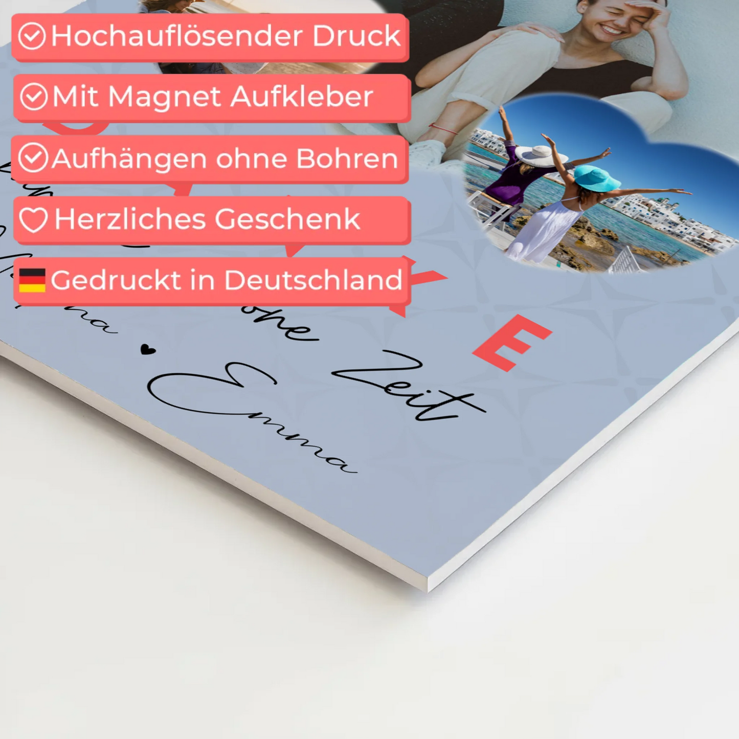 Beste Freundinnen Fotoboard mit 3 Herz Fotos Danke Für Die Schöne Zeit Personalisiertes Geschenk