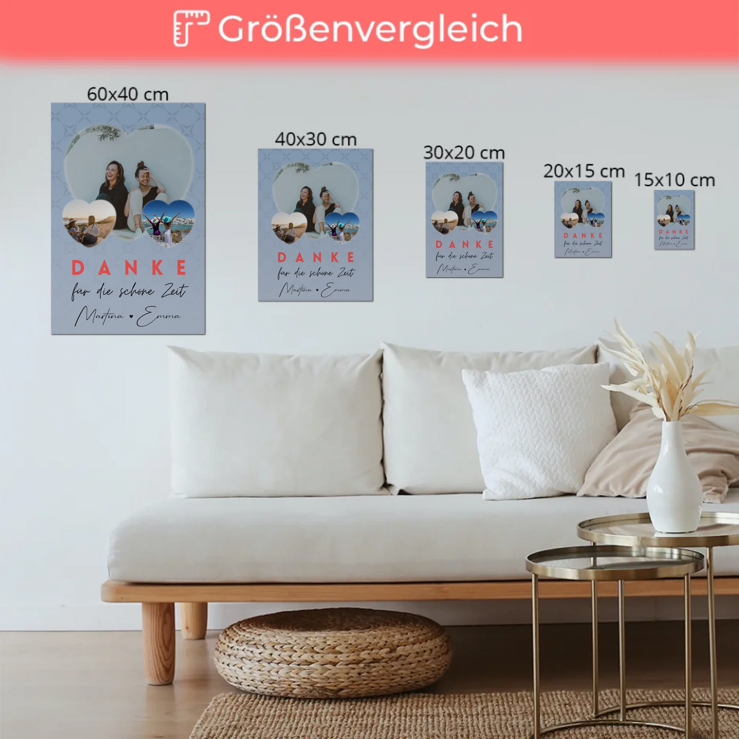 Beste Freundinnen Fotoboard mit 3 Herz Fotos Danke Für Die Schöne Zeit Personalisiertes Geschenk
