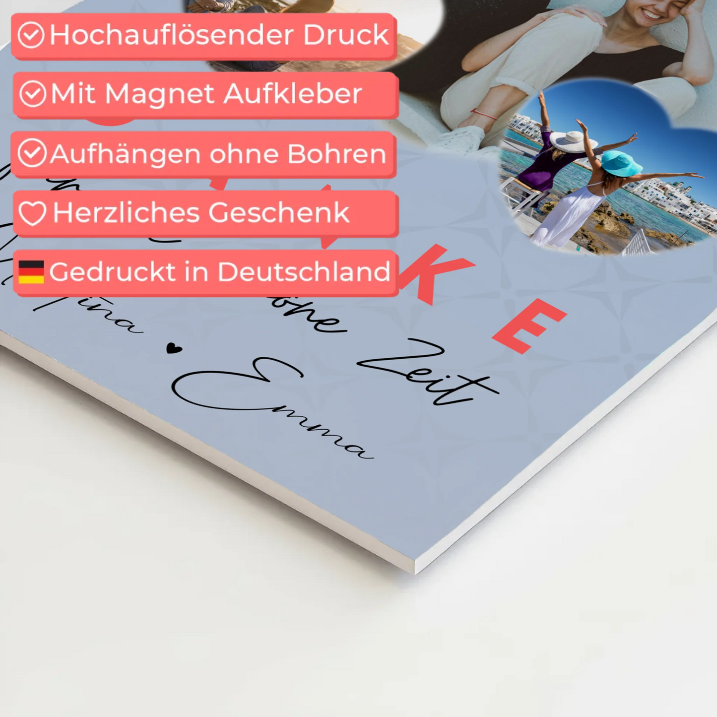 Beste Freundinnen Fotoboard mit 3 Herz Fotos Danke Für Die Schöne Zeit Personalisiertes Geschenk