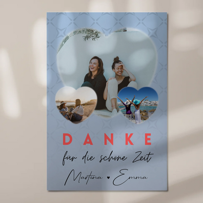 Beste Freundinnen Fotoboard mit 3 Herz Fotos Danke Für Die Schöne Zeit Personalisiertes Geschenk