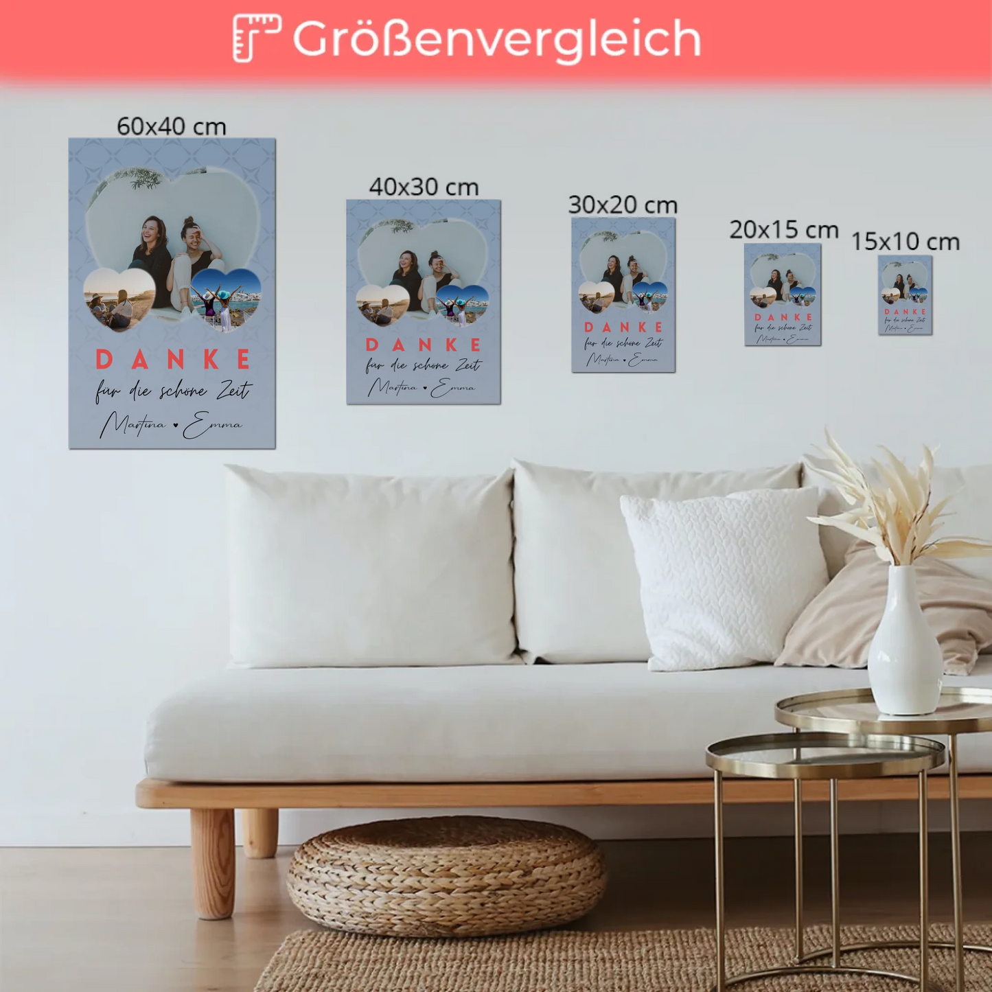 Beste Freundinnen Fotoboard mit 3 Herz Fotos Danke Für Die Schöne Zeit Personalisiertes Geschenk