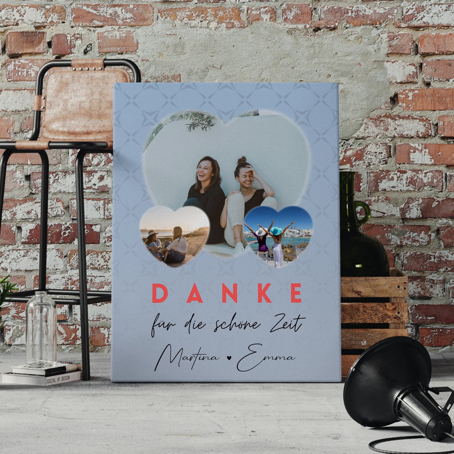 Personalisierte Leinwand Freundinnen mit 3 Herz Fotos Danke Für Die Schöne Zeit 4