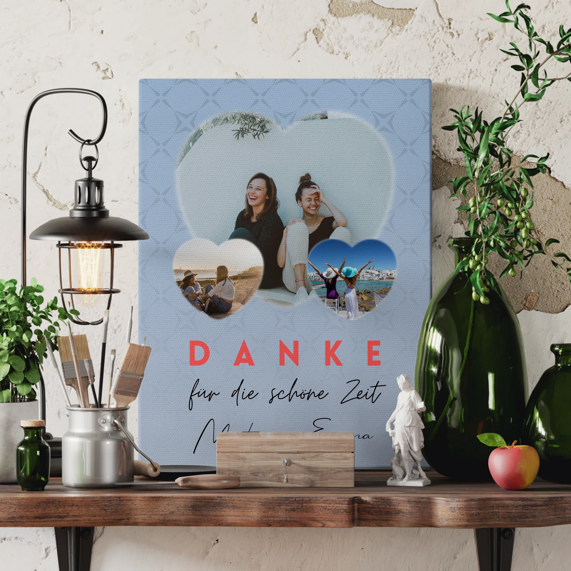 Personalisierte Leinwand Freundinnen mit 3 Herz Fotos Danke Für Die Schöne Zeit 3
