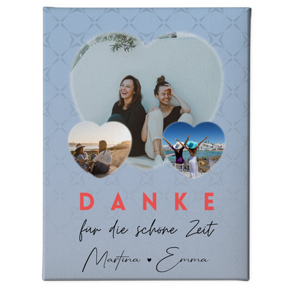 Personalisierte Leinwand Freundinnen mit 3 Herz Fotos Danke Für Die Schöne Zeit 1