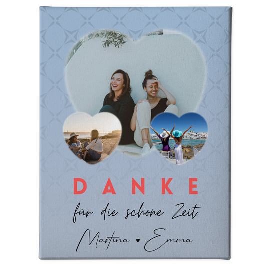 Personalisierte Leinwand Freundinnen mit 3 Herz Fotos Danke Für Die Schöne Zeit 1