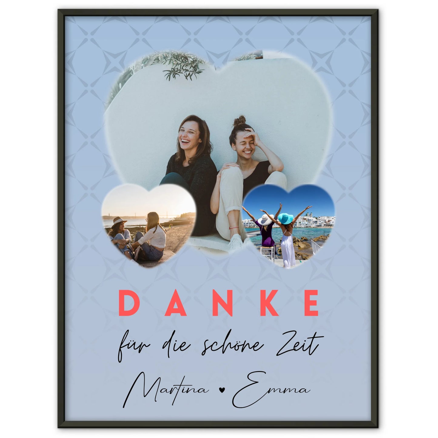 Poster Freundinnen Personalisiert mit 3 Herz Fotos Danke Für Die Schöne Zeit