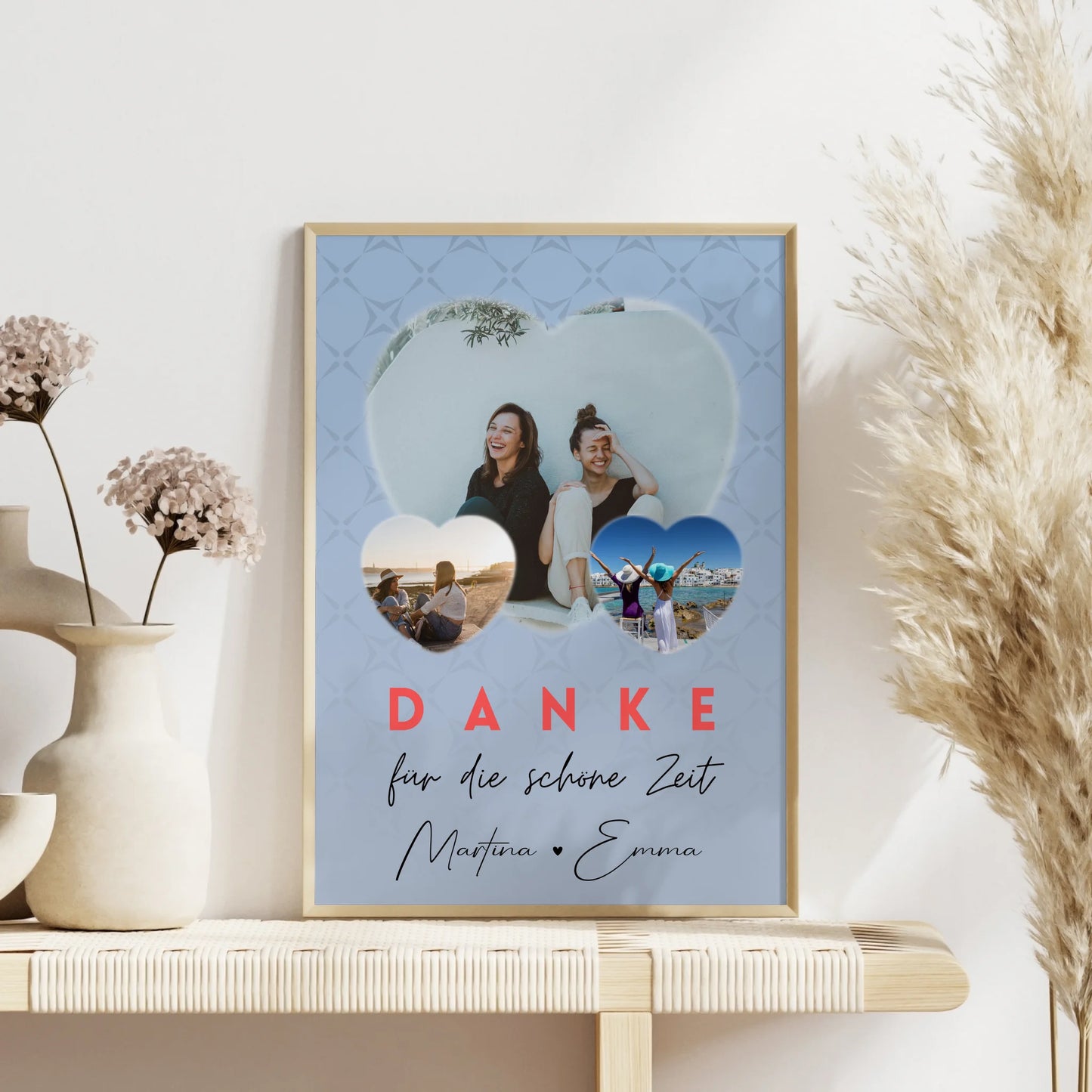 Poster Freundinnen Personalisiert mit 3 Herz Fotos Danke Für Die Schöne Zeit