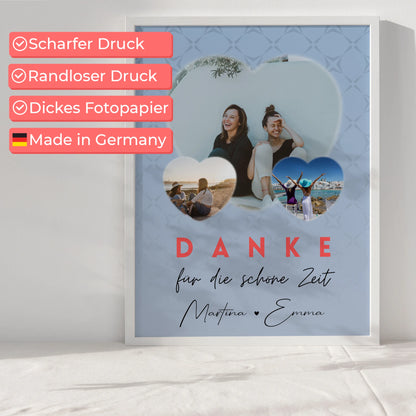 Poster Freundinnen Personalisiert mit 3 Herz Fotos Danke Für Die Schöne Zeit