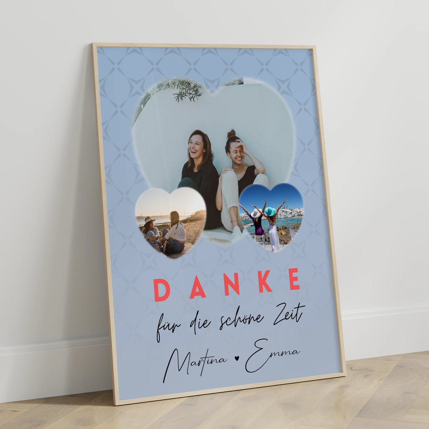 Poster Freundinnen Personalisiert mit 3 Herz Fotos Danke Für Die Schöne Zeit