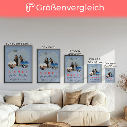 Poster Freundinnen Personalisiert mit 3 Herz Fotos Danke Für Die Schöne Zeit