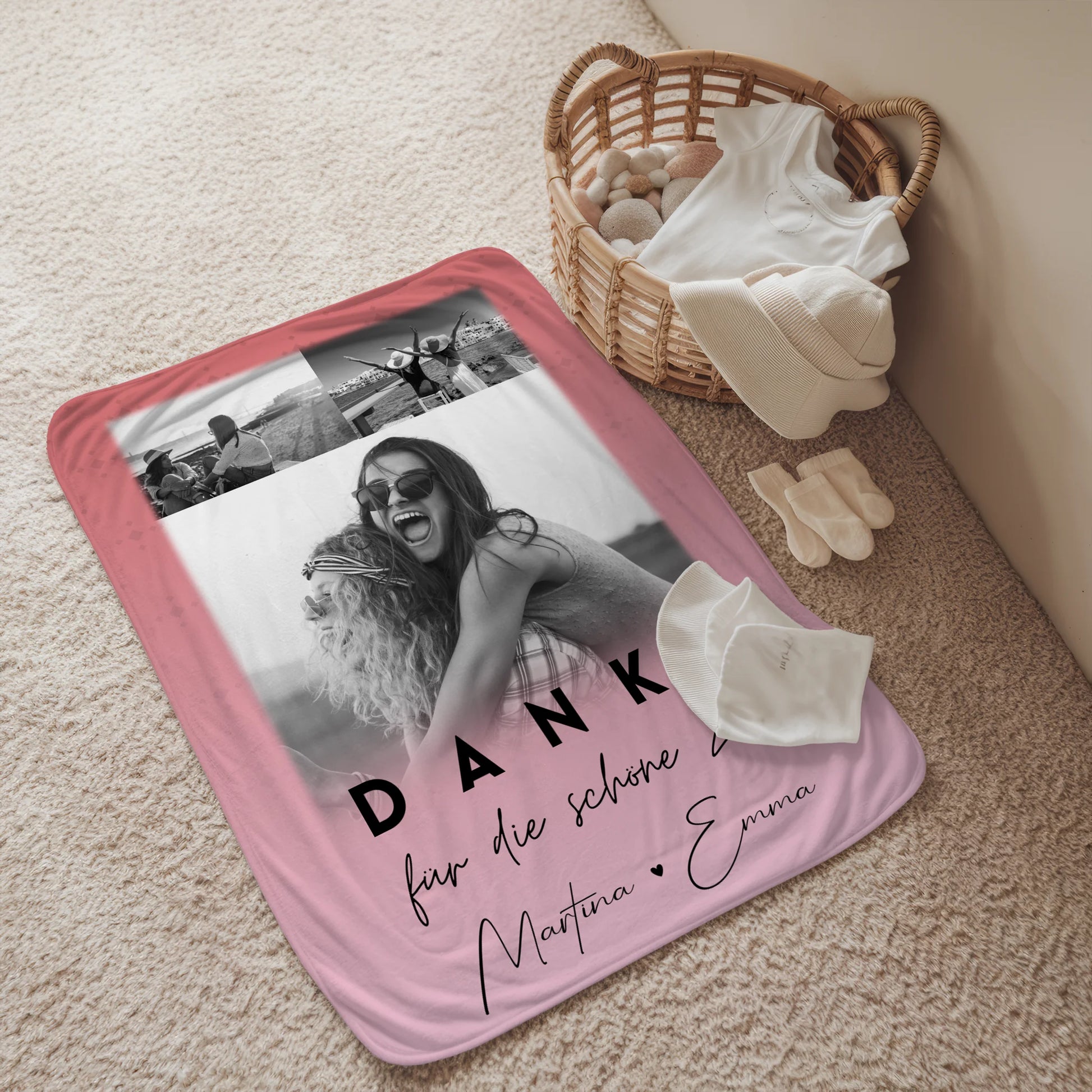 Decke Mit Namen mit 3 Fotos Danke Für Die Schöne Zeit Personalisiertes Geschenk 2
