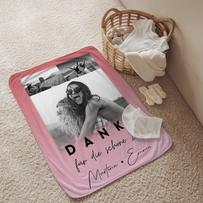 Decke Mit Namen mit 3 Fotos Danke Für Die Schöne Zeit Personalisiertes Geschenk 2