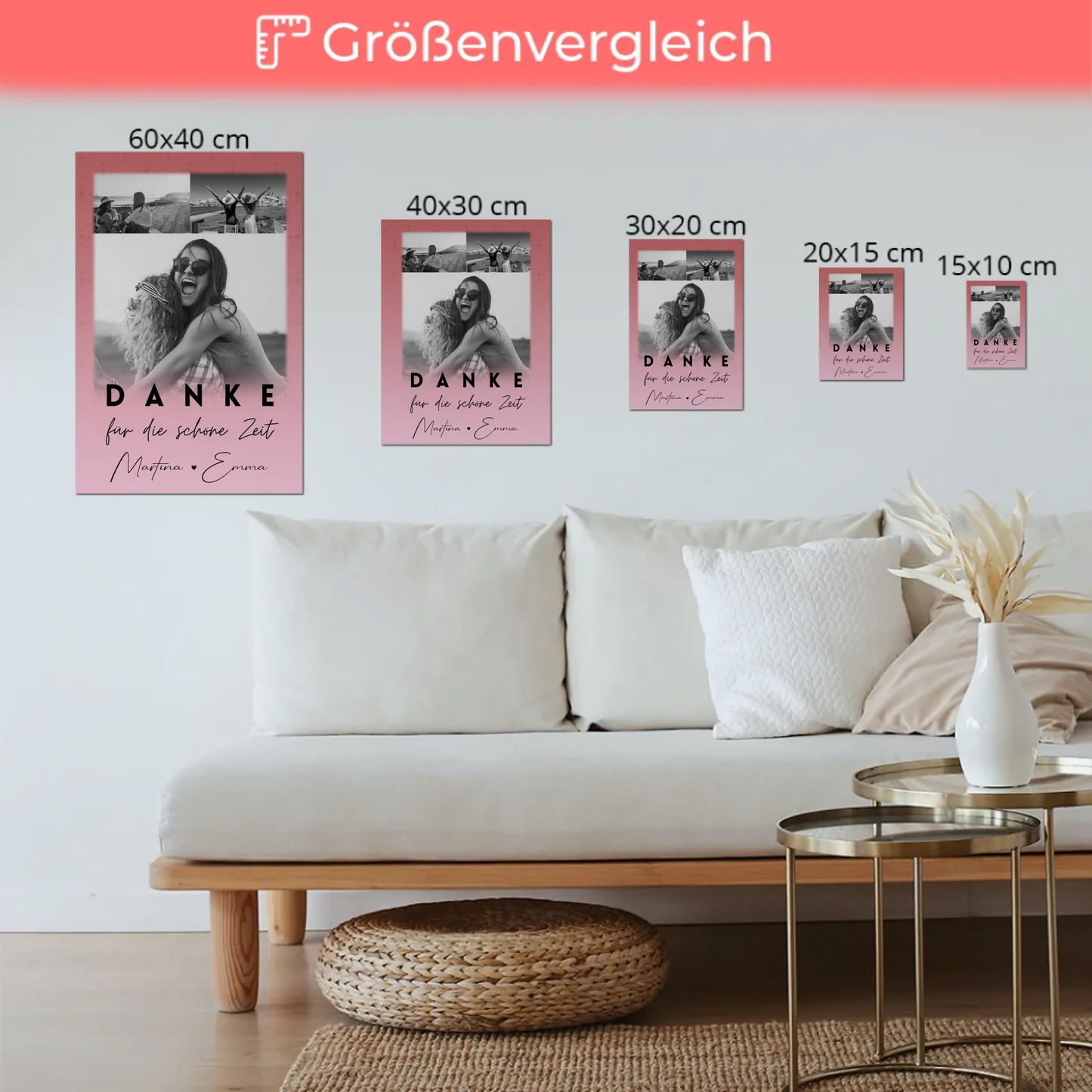 Beste Freundin Geschenk mit 3 Fotos Danke Für Die Schöne Zeit personalisiertes Poster