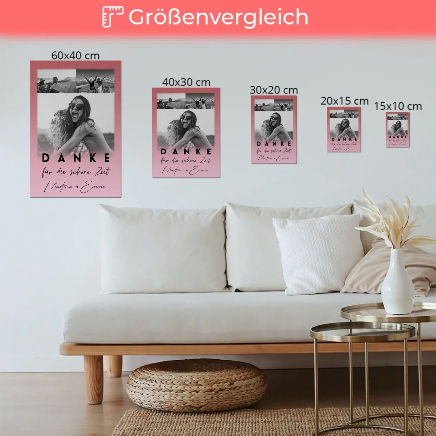 Beste Freundin Geschenk mit 3 Fotos Danke Für Die Schöne Zeit personalisiertes Poster