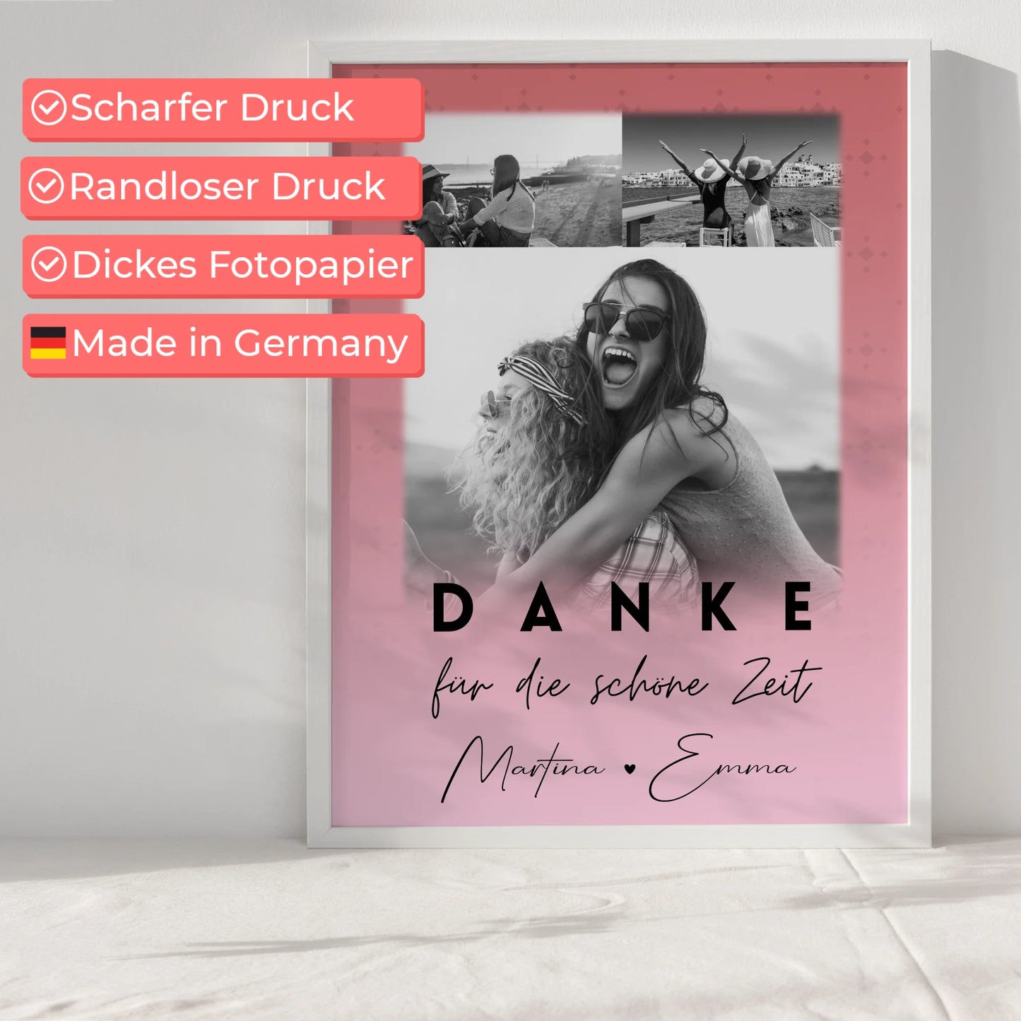 Poster beste Freundin Danke Für Die Schöne Zeit personalisierbar 3 Fotos