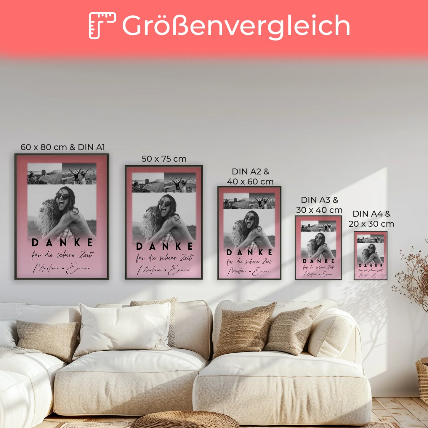 Poster beste Freundin Danke Für Die Schöne Zeit personalisierbar 3 Fotos