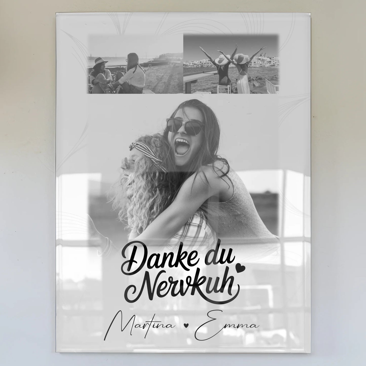 Personalisierte Beste Freundin Geschenk mit 3 Fotos Danke du Nervkuh Poster Leinwand Tasse