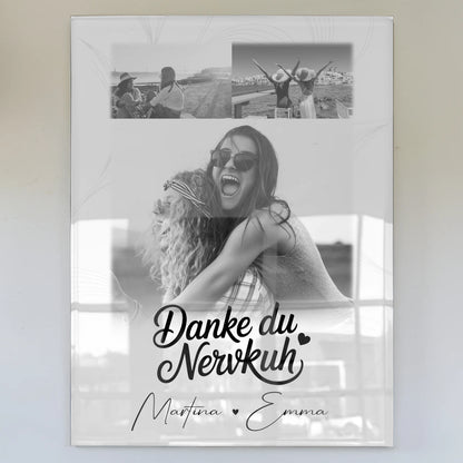 Personalisierte Beste Freundin Geschenk mit 3 Fotos Danke du Nervkuh Poster Leinwand Tasse