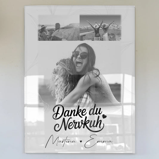 Personalisierte Beste Freundin Geschenk mit 3 Fotos Danke du Nervkuh Poster Leinwand Tasse